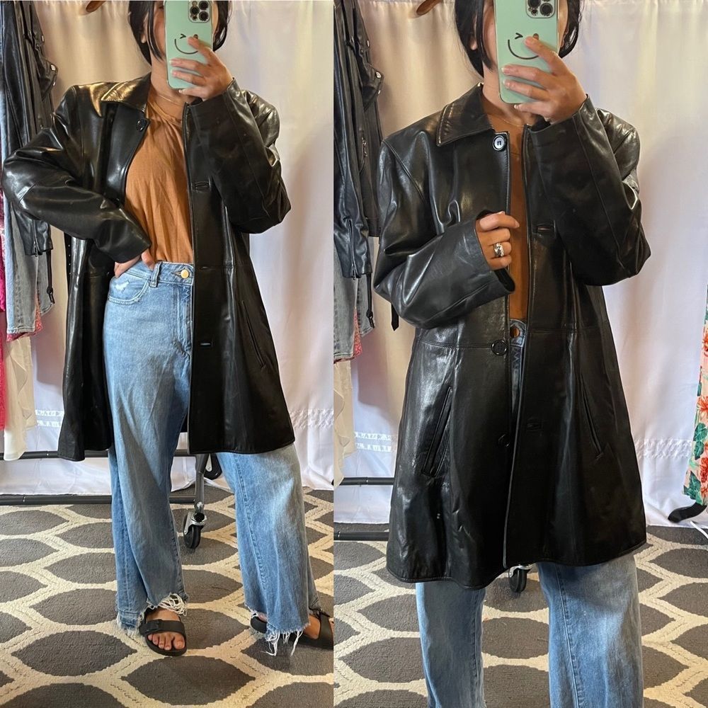 Classic Black Leather Coat - Women's Long Leather Jacket